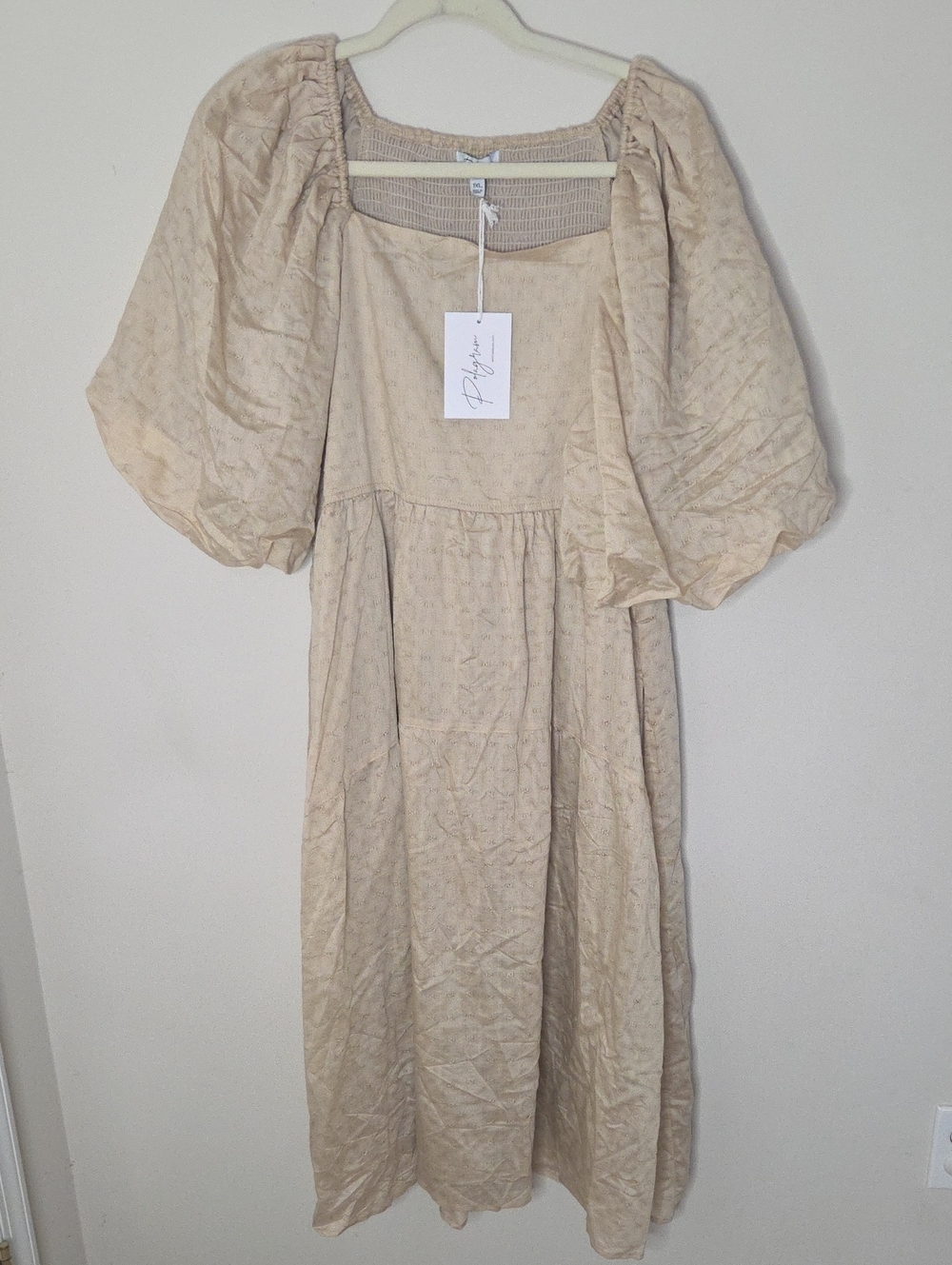 Cream Puff-Sleeve Midi Dress in Cream